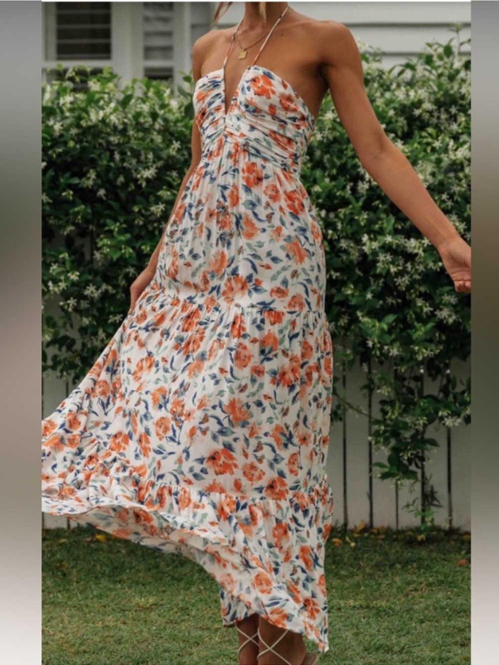 Floral Halter Neck Tiered Maxi Dress